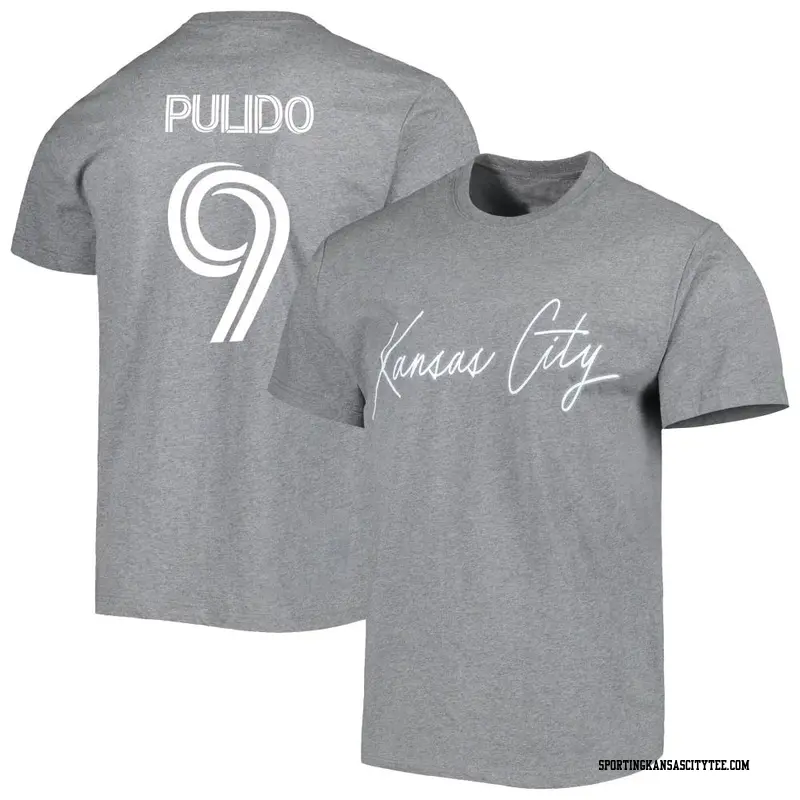 Men's Sporting Kansas City ＃9 Alan Pulido Gray Name & Number City T-Shirt