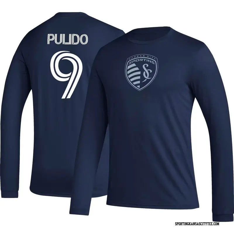 Men's Sporting Kansas City ＃9 Alan Pulido Navy Icon Name & Number Long Sleeve T-Shirt