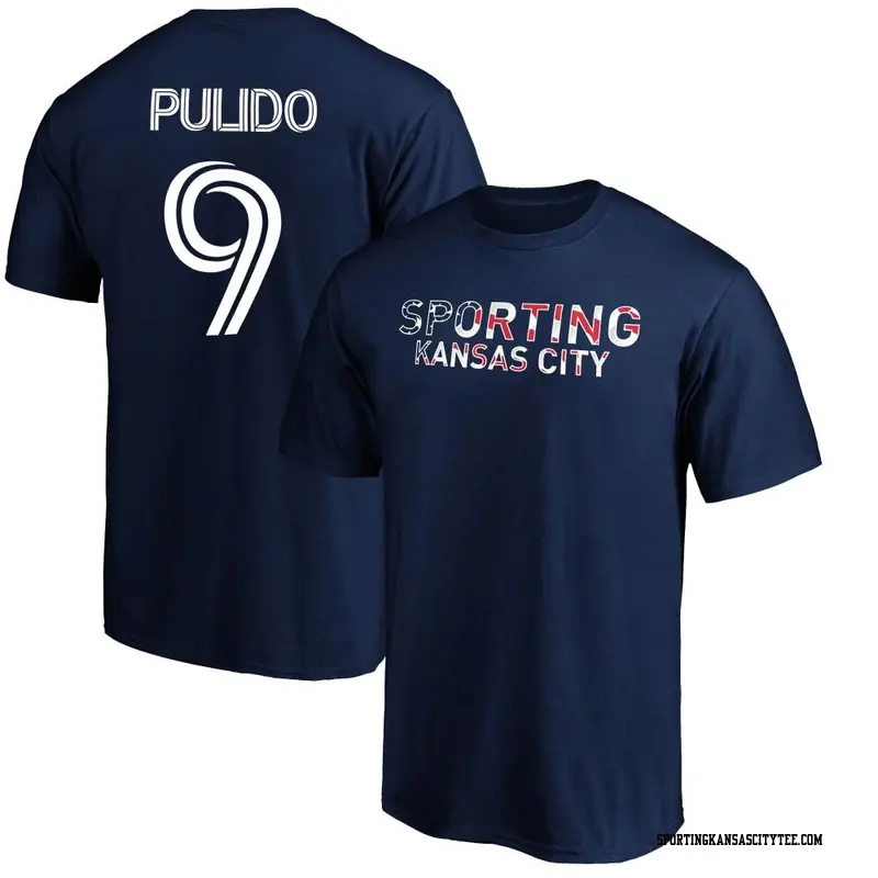 Men's Sporting Kansas City ＃9 Alan Pulido Navy Name & Number Banner Wave T-Shirt