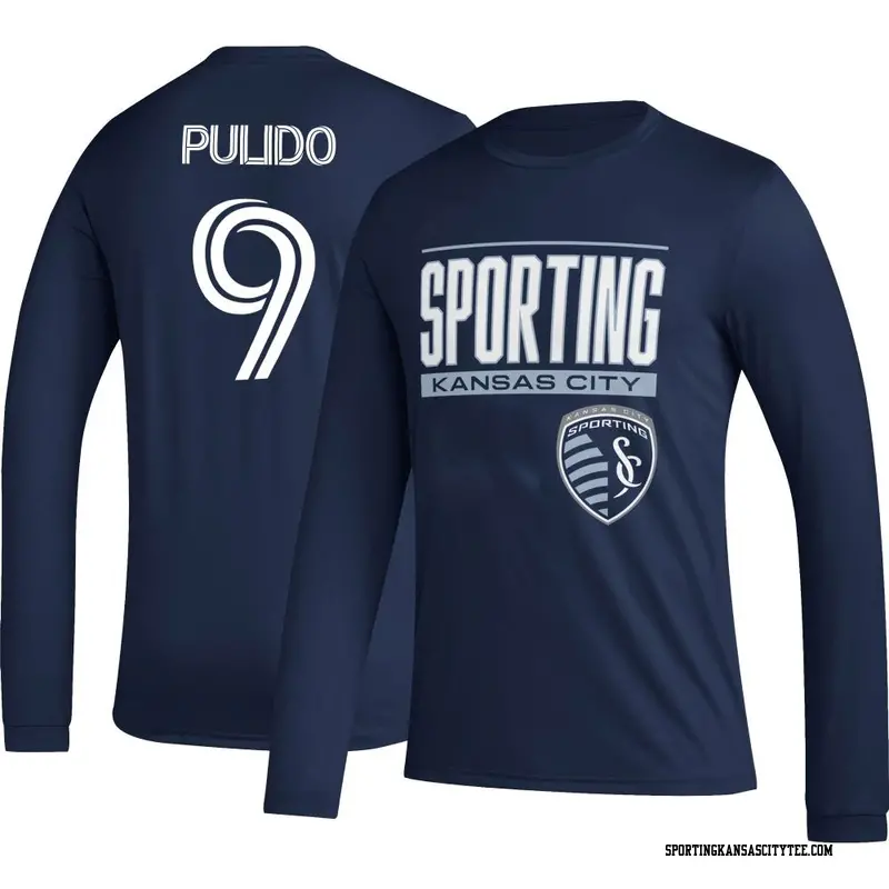 Men's Sporting Kansas City ＃9 Alan Pulido Navy Name & Number Club Long Sleeve T-Shirt