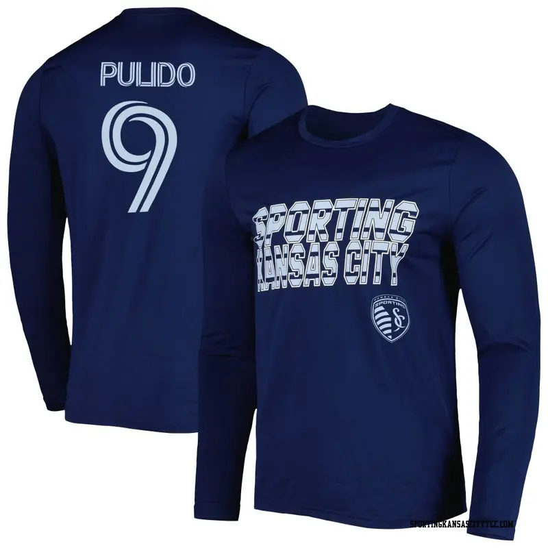 Men's Sporting Kansas City ＃9 Alan Pulido Navy Name & Number Hook Long Sleeve T-Shirt