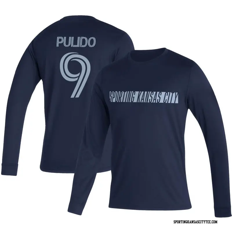 Men's Sporting Kansas City ＃9 Alan Pulido Navy Name & Number Vintage Long Sleeve T-Shirt