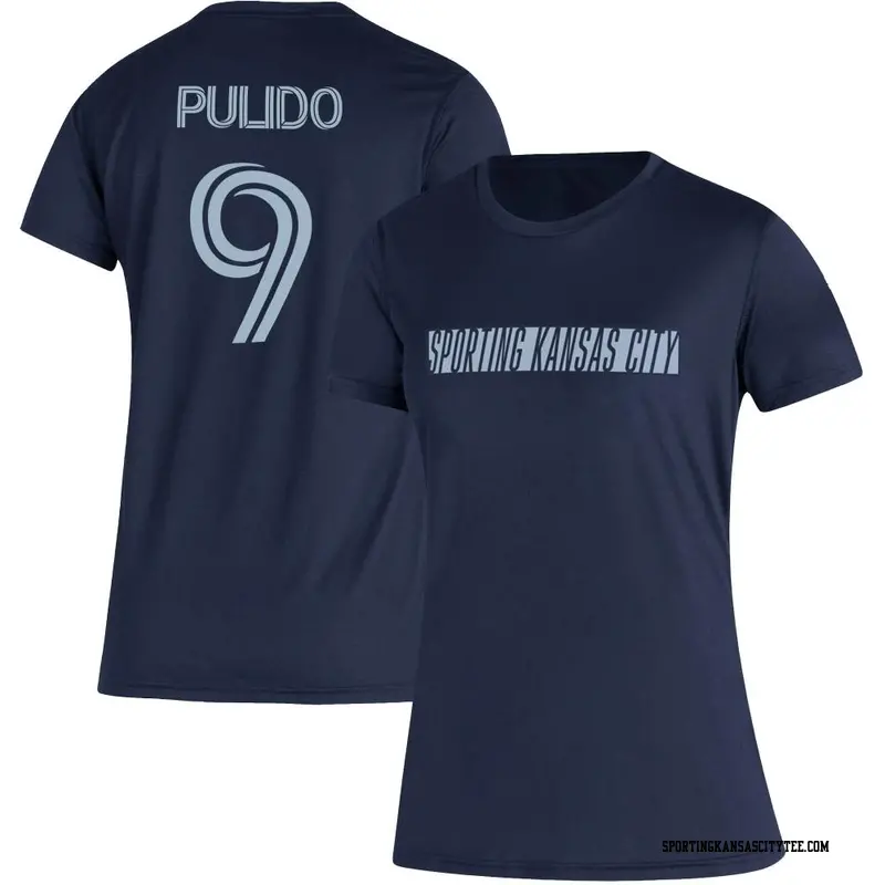 Women's Sporting Kansas City ＃9 Alan Pulido Navy Name & Number Vintage T-Shirt